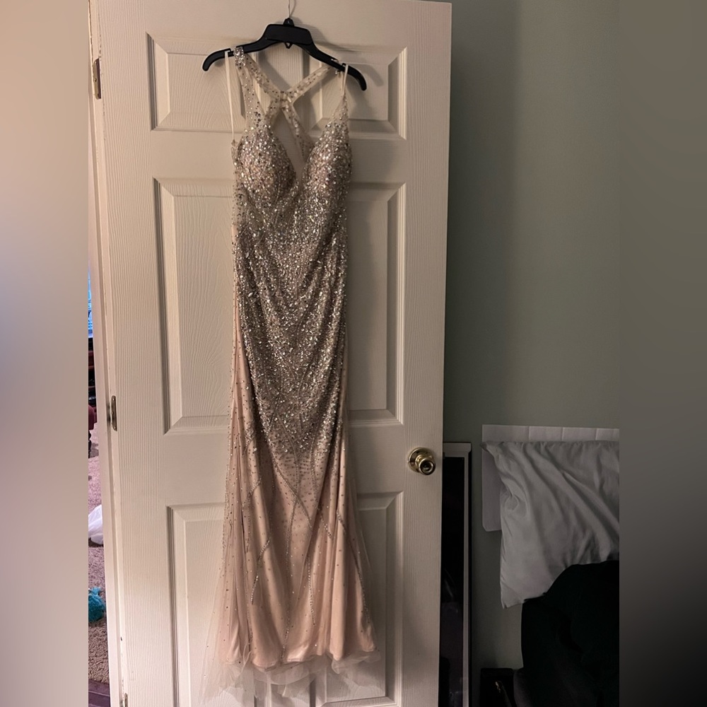 Gold beaded prom dress